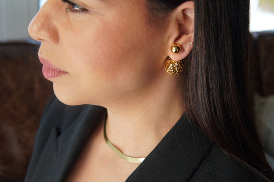 Back Hanging Double Ball Earring
