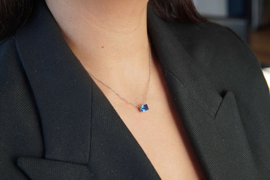 Blue Faux Diamond Pendant Necklace