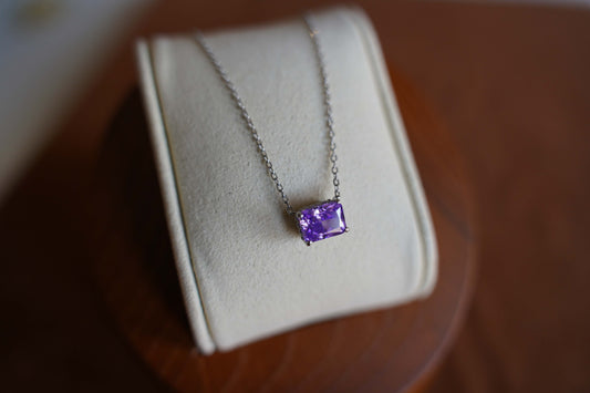 Lilac Faux Diamond Pendant Necklace Sterling Silver
