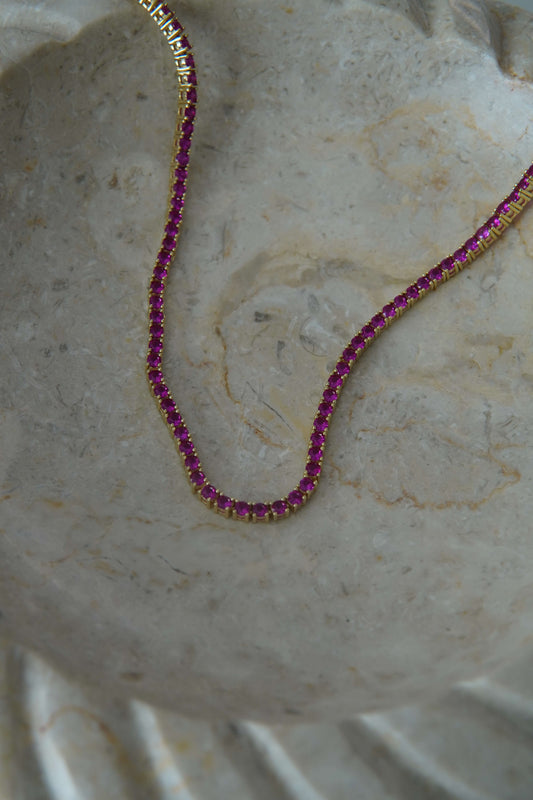 Sterling Silver Tennis Necklace Pink